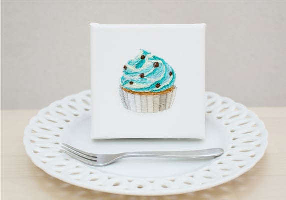 おやつシリーズ「チョコミント」10×10cm、刺繍