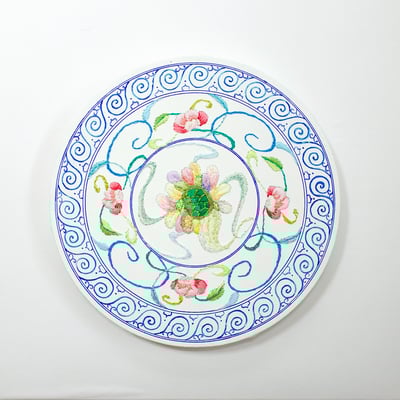 「desing」φ20cm、刺繍、アクリル