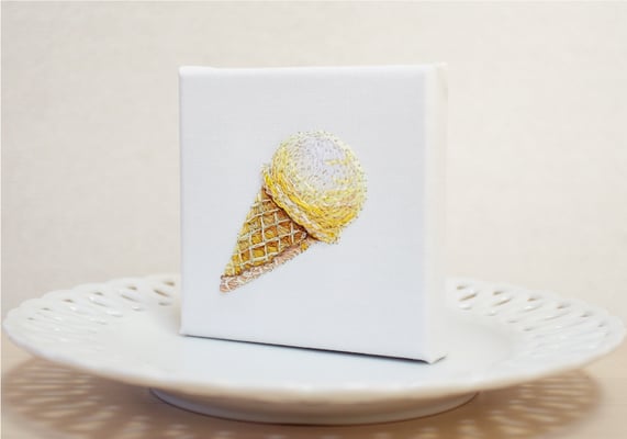 おやつシリーズ「アイスクリーム」10×10cm、刺繍