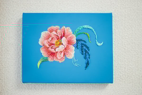 「紺碧」14×18cm、刺繍、アクリル