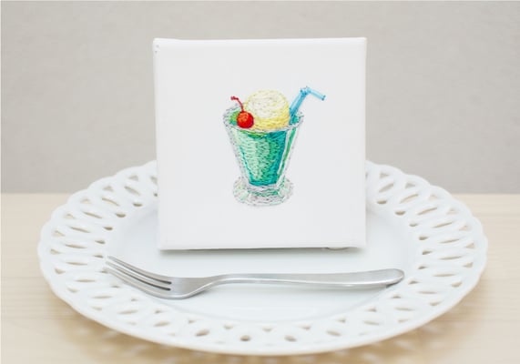 おやつシリーズ「クリームソーダ」10×10cm、刺繍