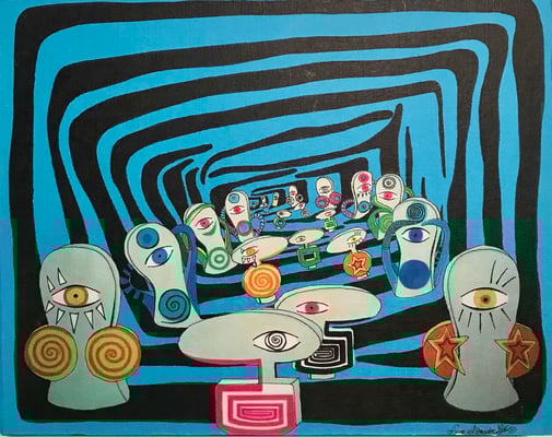 „Come on itˋs such a joy / blue“ - Copic auf Holzkörper 25x20x4,5 cm  2007