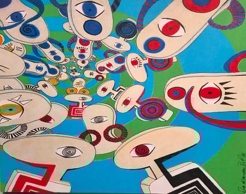 „Der innere Kreis / blau“ - Copic auf Holzkörper 25x20x4,5 cm  2007