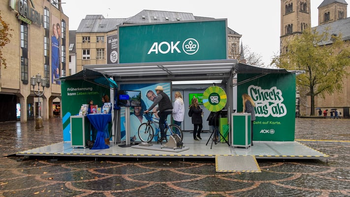bei einer Roadshow der AOK wurde ein Mountainbikesimulator mir Videosoftware eingesetzt