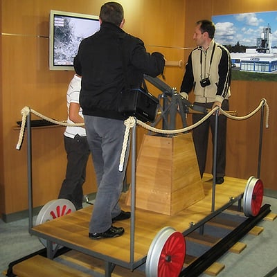 Draisinensimulator auf einer Eisenbahnmesse