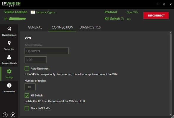 IPVanish interface settings 