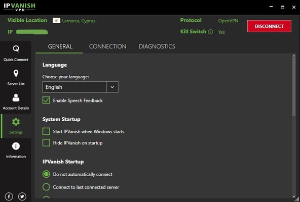 IPVanish interface settings 