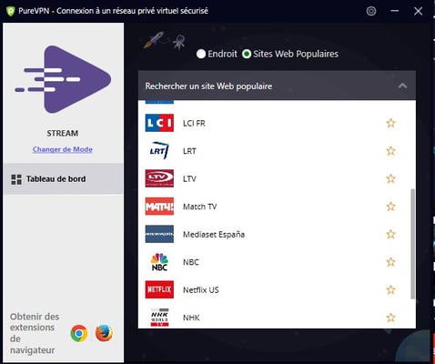 PureVPN Sites web populaires
