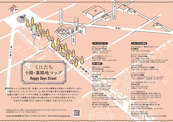 くにたち小路・裏路地マップ裏　くにたちハッピースポット　2016