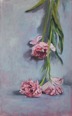 La chute, huile sur toile 2023, 61 x 38 cm