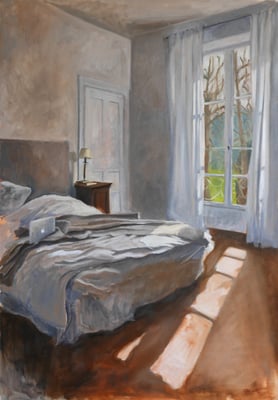 Télétravail II, huile sur toile 116 x 89 cm