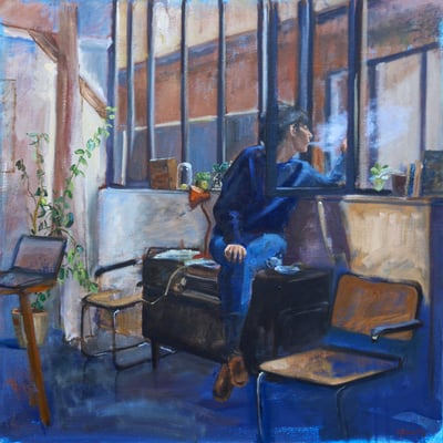 La fille de l'atelier, huile sur toile 60 x 60 cm