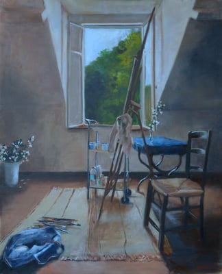 La pose des seringas, huile sur toile 100 x 81 cm