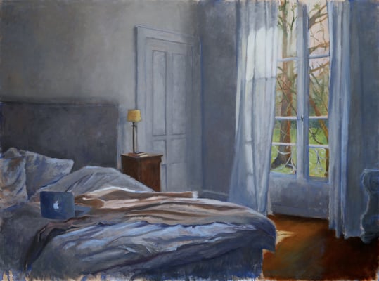 Télétravail I, huile sur toile 97 x 130 cm