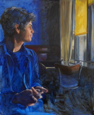 Bleu de travail, huile sur toile 100 x 81 cm