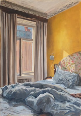La chambre jaune II, huile sur toile 2023, 92 x 65 cm