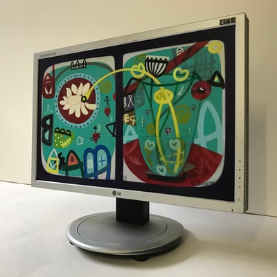 Haus 1952 | 2019 | Monitor | 27,2 × 43,5 cm | Acryl, Ölfarbe, Ölkreide | © BuzziArt 2019