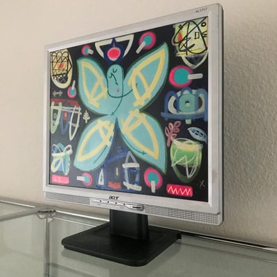 Schutzengel Häuser | 2020 | Monitor, acrylic paint, oil paint, oil pastel | 27,1 × 34 cm