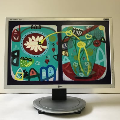 Haus 1952 | 2019 | Monitor | 27,2 × 43,5 cm | Acryl, Ölfarbe, Ölkreide | © BuzziArt 2019