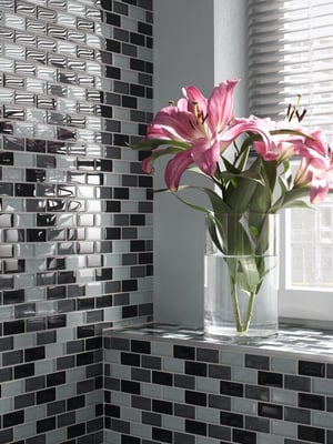 Mosaico Brick CRYSTAL GREY in vetro lucido 25x50mm