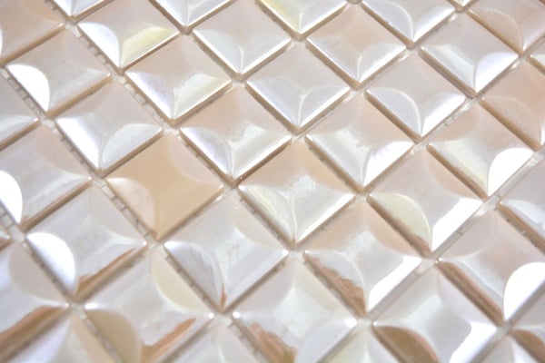 Mosaico in pasta di vetro riciclata e pressata Beige Piramide 3D
