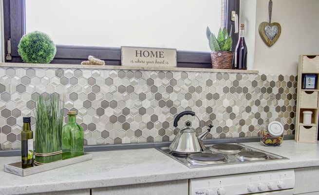 Mosaico esagonale 3D Hexagon marmo vetro Beige