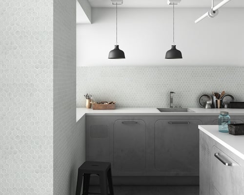 Mosaico Esagono in marmo Bianco Carrara