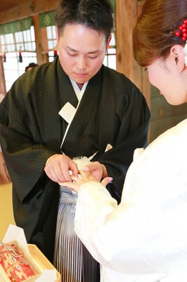 武田神社で指輪交換の儀式