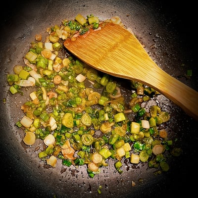 Sauté: Spring Onions for Teriyaki Chicken