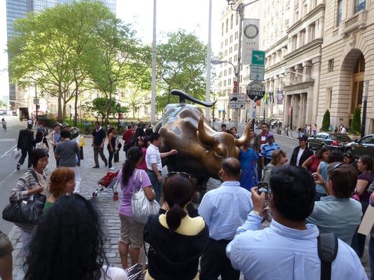 Es wird bullish. Um ein Foto mit dem berühmten "Charging Bull" zu erhaschen muss man sich den Weg ins Bild nahezu freirammen.