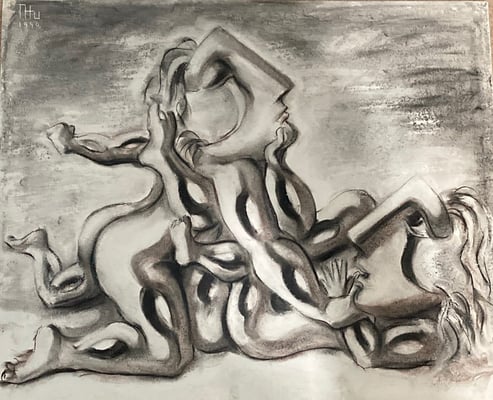 Love Scene - 1991 - Drawing - Sepia and charcoal on levkas - 60x50cm  