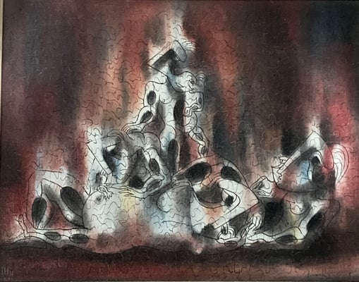 Group Composition VI - 1991 - Drawing - Colored pigment and ink on levkas 