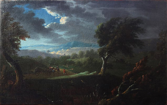 Weite, bergige Gewitterlandschaft