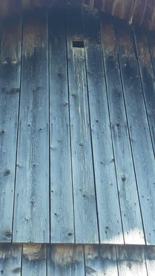 Kotstreifen an der Außenseite eines Stadels