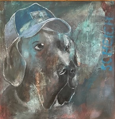 Blaue Dogge Acryl auf Leinwand, 50 x 50