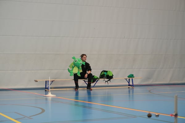 Fanboys auf der Mannschaftsbank inkl. Maskottchen