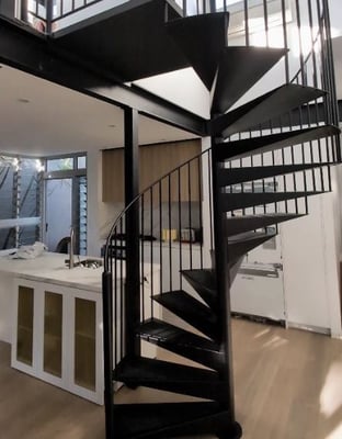 electrostatic spray painting of spiral staircase for a residence in Sydney by Alpha Coatings