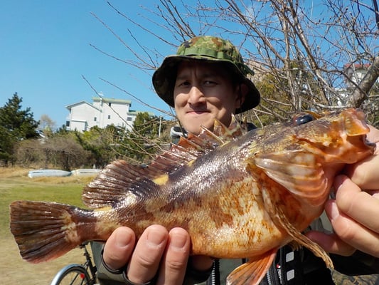 ４月１日　船外機付きレンタルボートで原口さん　ガラカブ３０㎝