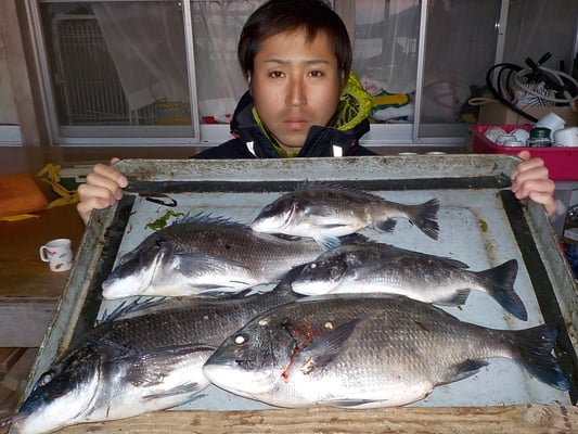 ４月２日　磯釣りで上野さん　チヌ４４㎝を頭に５匹