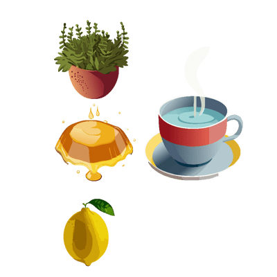 Dessin graphique avec les ingrédients pour faire une infusion au Thym, Miel de Thym de Nouvelle-Zélande et Citron
