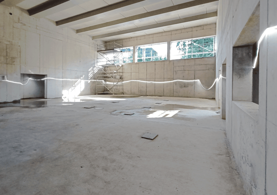Gemeinschaftsgrundschule Bensberg, Blick in den Rohbau im Bereich Turnhalle