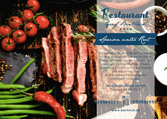 Kunde: Hotel Graf Bentinck Dangast | Skills: Idee, Konzept, Grafik, Layout und Umsetzung diverser Broschüren, Flyer und Geschäftsunterlagen. 