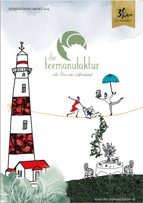 Kunde: Die Teemanufaktur | Skills: Idee, Konzept, Grafik, Layout, Illustration Cover Magazin 2018/2019 vorne. 