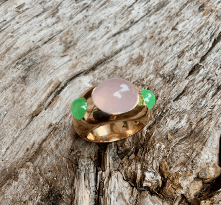 Ravenna 750 Roségold mit Rosenquarz und Chrysopras P.a.A.