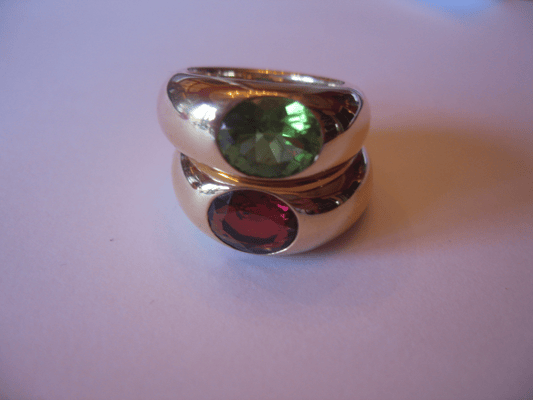 Dresden 750 Roségold mit Turmalin grün und  Rubelith P.a.A.