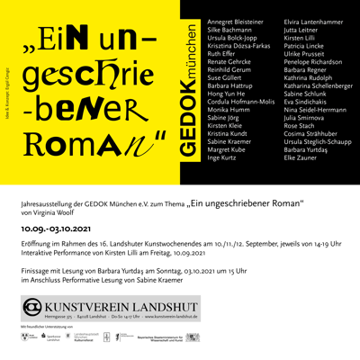 Einladungskarte "Ein ungeschriebener Roman", Jahresausstellung der GEDOK, Kunstverein Landshut