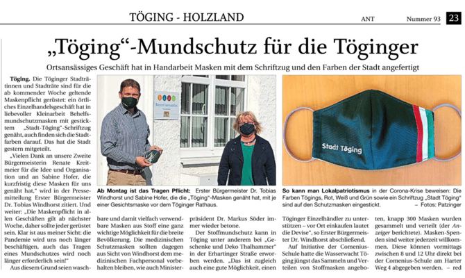 22.04.2020 - Masken für Töging - pnp