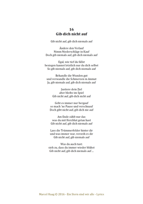 Gib dich nicht auf by Marcel Haag - Lyrics