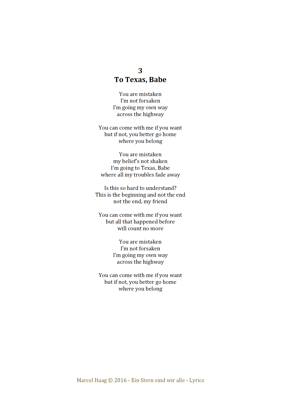 To Texas, Babe by Marcel Haag - Lyrics