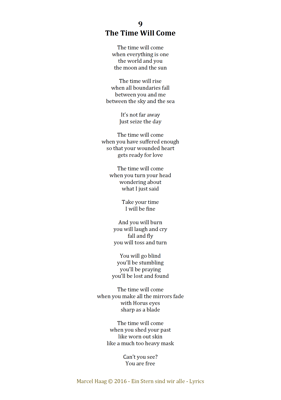 The Time Will Come by Marcel Haag - Lyrics